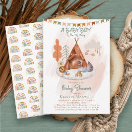 Boho Pojke Teepee och Leksaker Baby Shower Inbjudningar