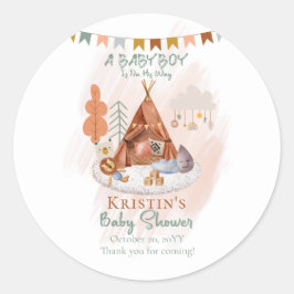 Boho Pojke Teepee och Leksaker Baby Shower Runt Klistermärke