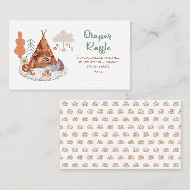Boho Pojke Teepee och Leksaker Shower Raffle Tilläggskort (Fram/baksida)