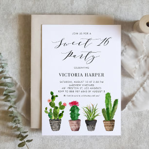 Boho Poked Succulents och Cactus Sweet 16 Party Inbjudningar