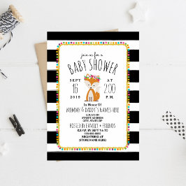 Boho Pom Poms + Rand Fox Baby Shower Inbjudningar