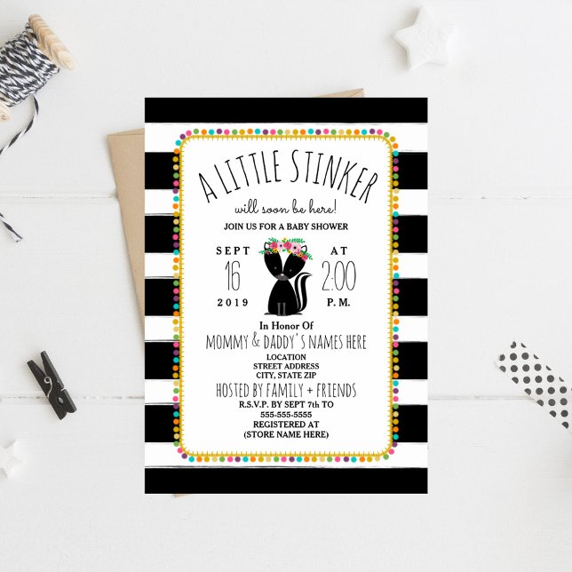 Boho Pom Poms Skunk Little Stinker Baby Shower Inbjudningar (Skapare uppladdad)