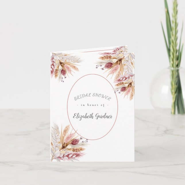 BOHO Pompas Gräs Torkade Blommor Bröllopsfest Inbjudan (Framsida)