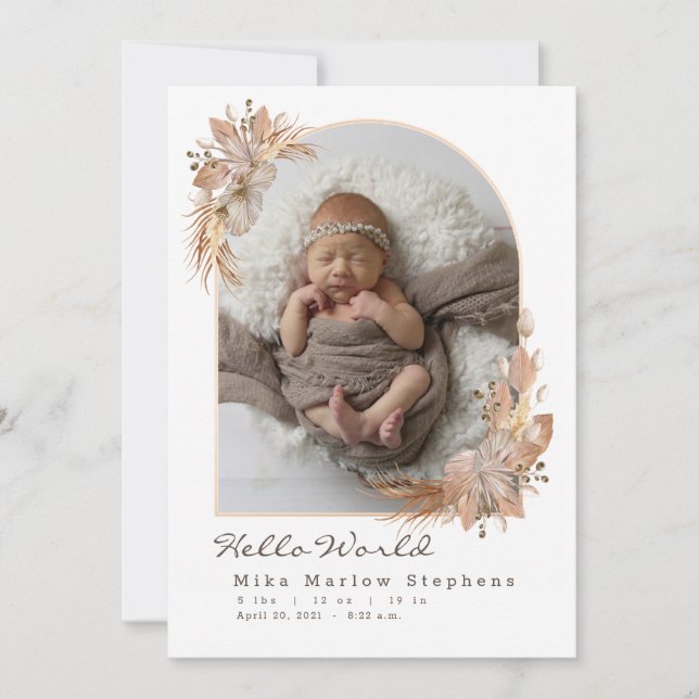 Boho Pompas Grass Baby Announcement Inbjudningar (Framsida)