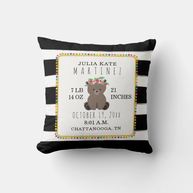 Boho Pompom Rand Bear Flicka Kudde (Framsida)