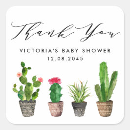 Boho Poted Cactus Baby Shower Tack Fyrkantigt Klistermärke