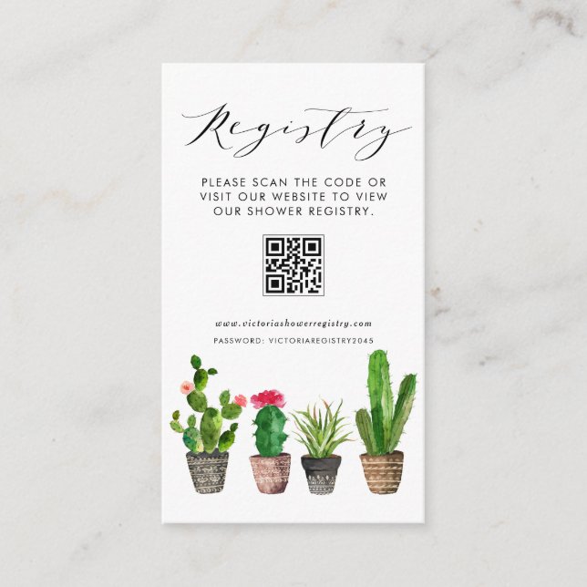 Boho Poted Cactus QR Code Baby Shower Registry Tilläggskort (Framsida)