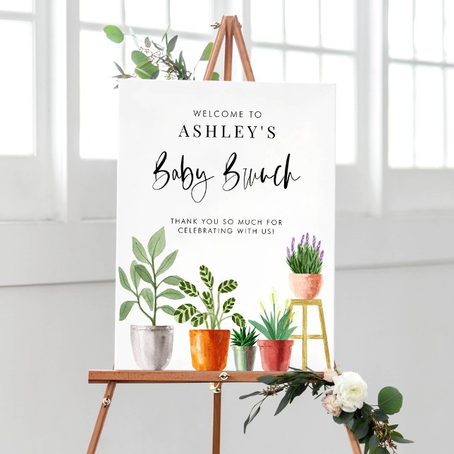 Boho Poted HousePlant Baby Shower Brunch Välkommen Poster (Boho Potted Houseplants Baby Shower Brunch Welcome Poster)