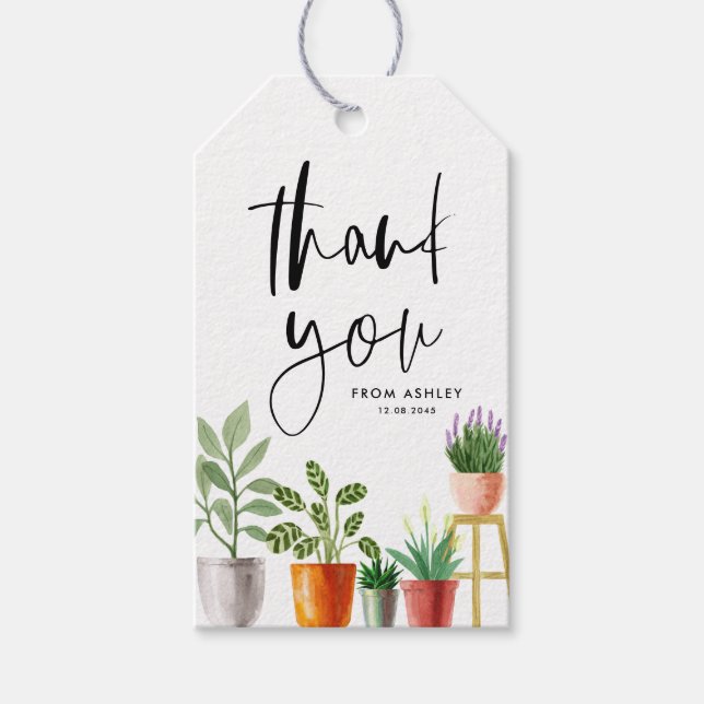 Boho Poted Houseplant Födelsedagsfest Tack Presentetikett (Framsidan)