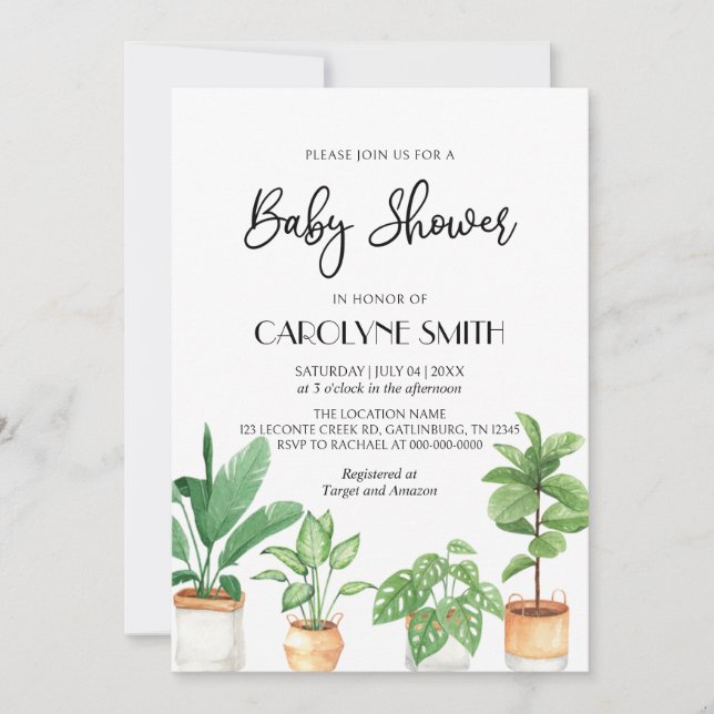 Boho Poted Plants Baby Shower-inbjudan Inbjudningar (Framsida)