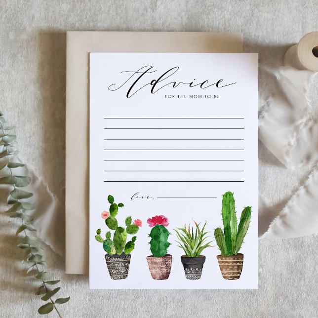 Boho Poted Succulents & Cactus Baby Shower Advice Rådkort (Skapare uppladdad)