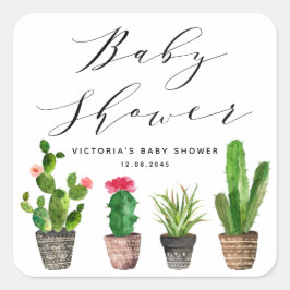 Boho Poted Succulents och Cactus Baby Shower Fyrkantigt Klistermärke