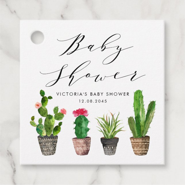 Boho Poted Succulents och Cactus Baby Shower Gåvor Etiketter (Framsida)
