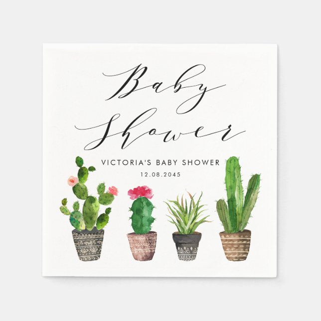 Boho Poted Succulents och Cactus Baby Shower Pappersservett (Framsidan)