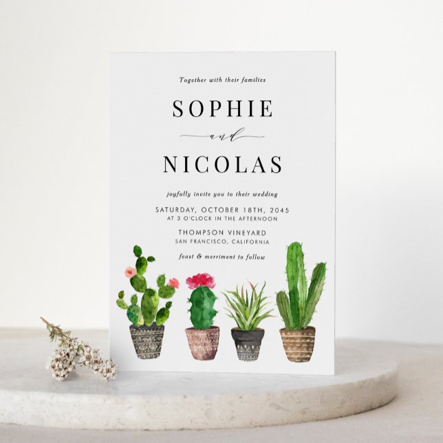 Boho Poted Succulents och Cactus QR Code Bröllop Inbjudan Vykort (Boho Potted Succulents and Cactus QR Code Wedding Invitation Postcard)