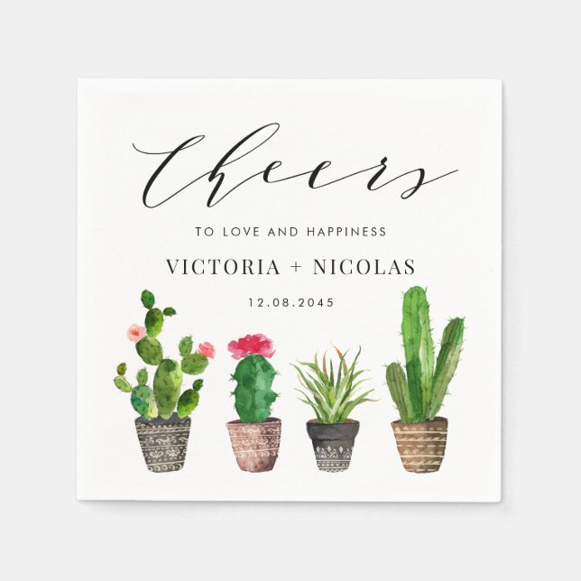 Boho Poted Succulents och Cactus Summer Bröllop Pappersservett (Framsidan)