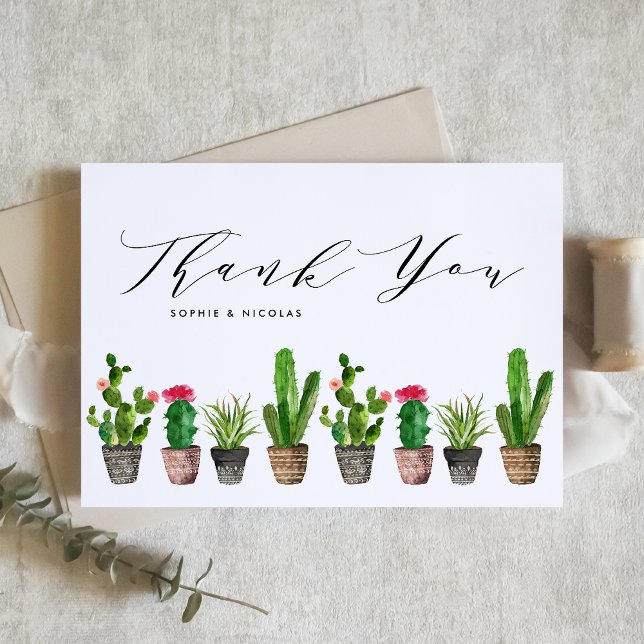 Boho Poted Succulents och Cactus Summer Bröllop Tack Kort (Skapare uppladdad)