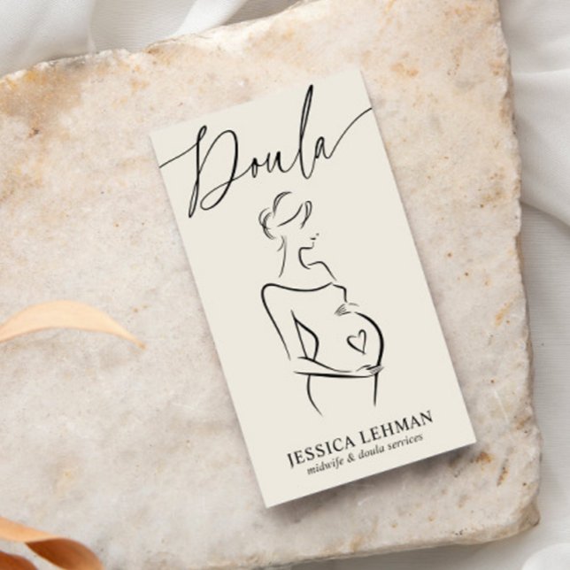 Boho Pregnant Lady Line Art Doula Midwife QRCODE  Visitkort (Skapare uppladdad)