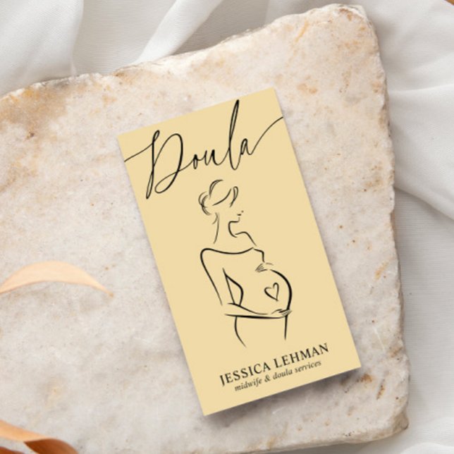 Boho Pregnant Lady Line Art Doula Midwife QRCODE Visitkort (Skapare uppladdad)