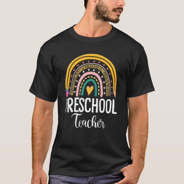 Boho Preschool Teacher Rainbow Leopard Teacher App T Shirt (Framsida)