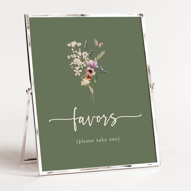 Boho-presentaffisch Poster (Watercolor Wildflower Sage Green Boho Favors Poster with Butterfly by Painted Paperie
)