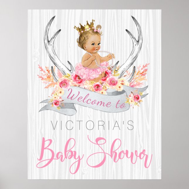 Boho Princess Baby Shower-skylt Poster (Framsidan)