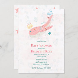 Boho Princess Whale Girl Baby Shower-inbjudningar