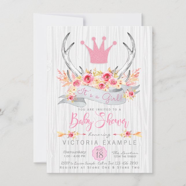 Boho prinsessa horn tribal baby shower inbjudan (Framsida)