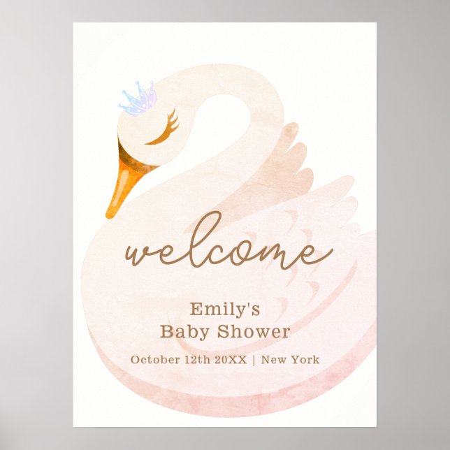Boho prinsessa svan flicka baby shower välkomstsky poster (Framsidan)