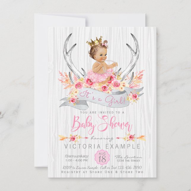 Boho prinsessa tribal hjort Baby Shower inbjudan (Framsida)
