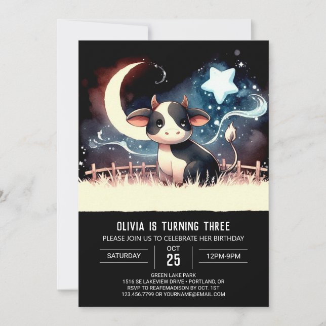 Boho Printable Cow Birthday Inbjudningar (Framsida)