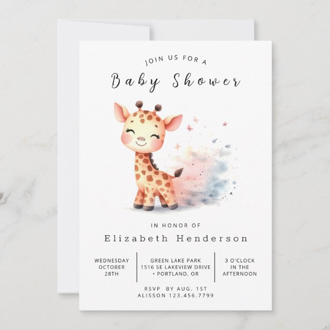 Boho Printable Giraffe Baby Shower Inbjudningar (Framsida)