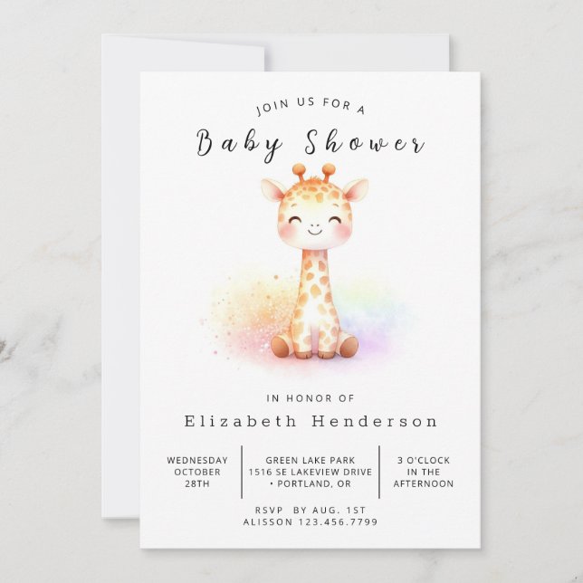 Boho Printable Giraffe Baby Shower Inbjudningar (Framsida)