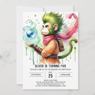 Boho Printable Monkey Birthday Inbjudningar