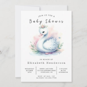 Boho Printable Svan Baby Shower Inbjudningar