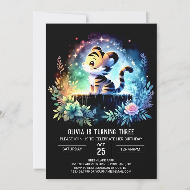 Boho Printable Tiger Birthday Inbjudningar (Framsida)