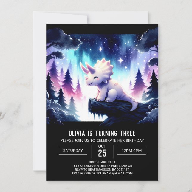 Boho Printable Triceratops Birthday Inbjudningar (Framsida)