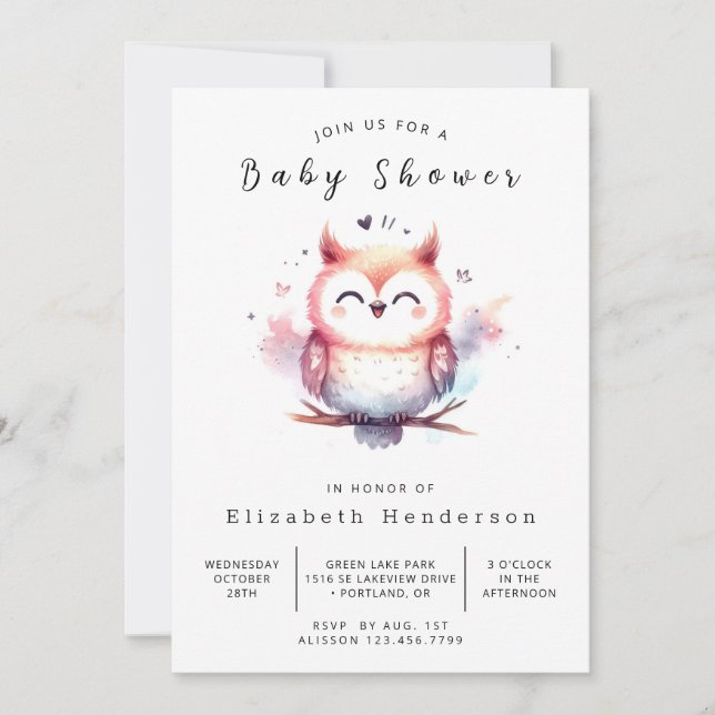 Boho Printable Uggla Baby Shower Inbjudningar (Framsida)
