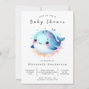 Boho Printable Whale Baby Shower Inbjudningar