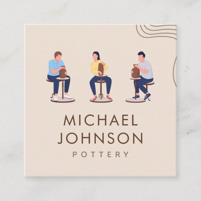 Boho Private Pottery Ceramics Classes Cream Pastel Fyrkantigt Visitkort (Framsida)