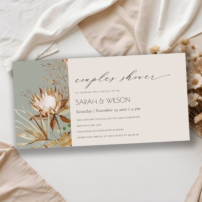 Boho Protea Dry Handflatan Blommigt Par Shower Inb Tack Kort (Skapare uppladdad)