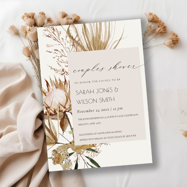 Boho Protea Dry Handflatan Blommigt Par Shower Inb Tack Kort (Skapare uppladdad)