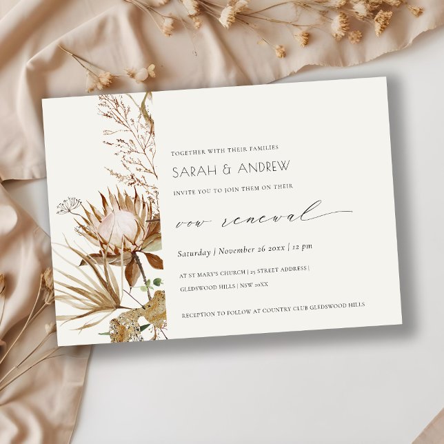 Boho Protea Dry Handflatan Blommigt Vow Renewal In Tack Kort (Skapare uppladdad)