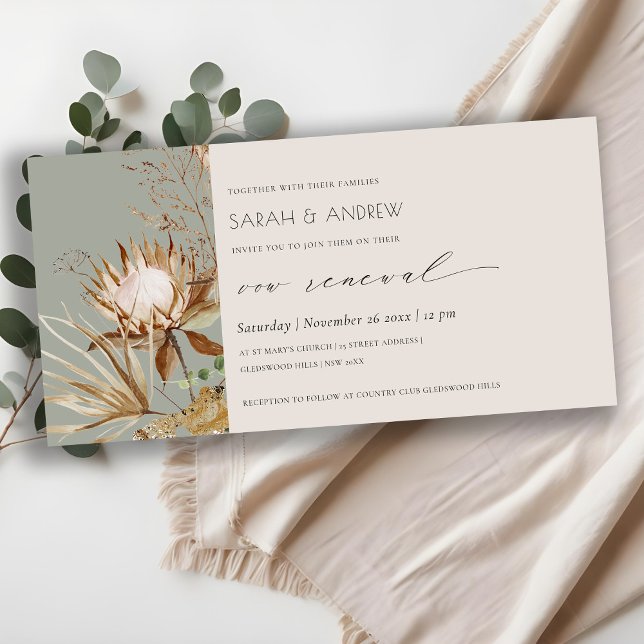 Boho Protea Dry Handflatan Blommigt Vow Renewal In Tack Kort (Skapare uppladdad)