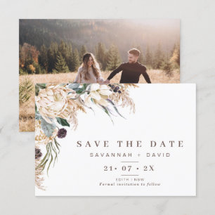 Boho Protea Pampas Bröllop spara datum Card Inbjudningar