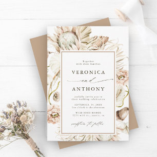 Boho Protea Pampas Grass Blommigt Bröllop Inbjudningar