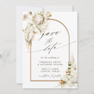 Boho Protea Pampas Grass Blommigt Bröllop Photo Spara Datumet