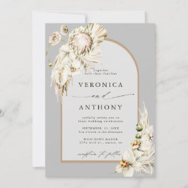 Boho Protea Pampas Grass Blommigt Grått Bröllop Inbjudningar