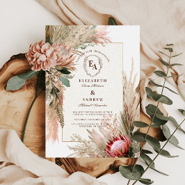 Boho Protea Pampas Grass Rustic Bröllop Inbjudningar