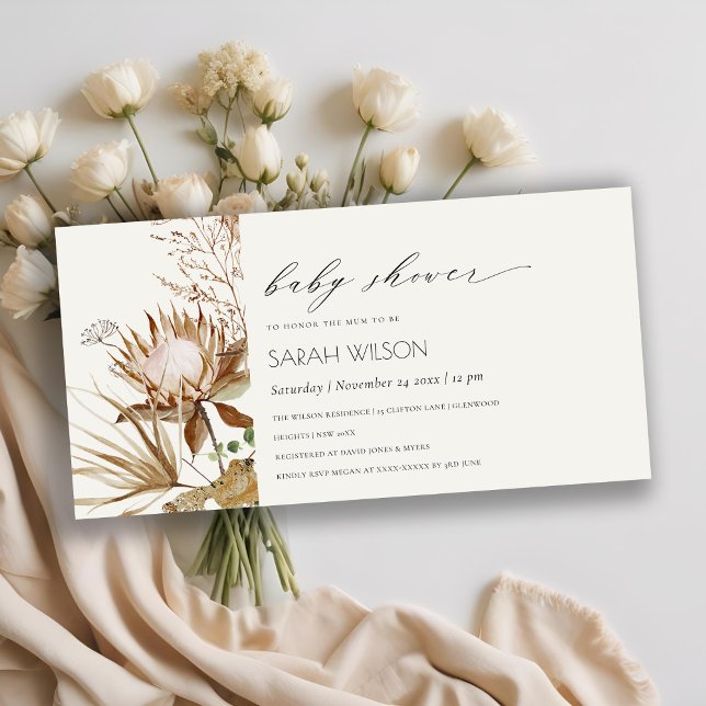 Boho Protea Torkad Handflatan Blommigt Baby Shower Tack Kort (Skapare uppladdad)